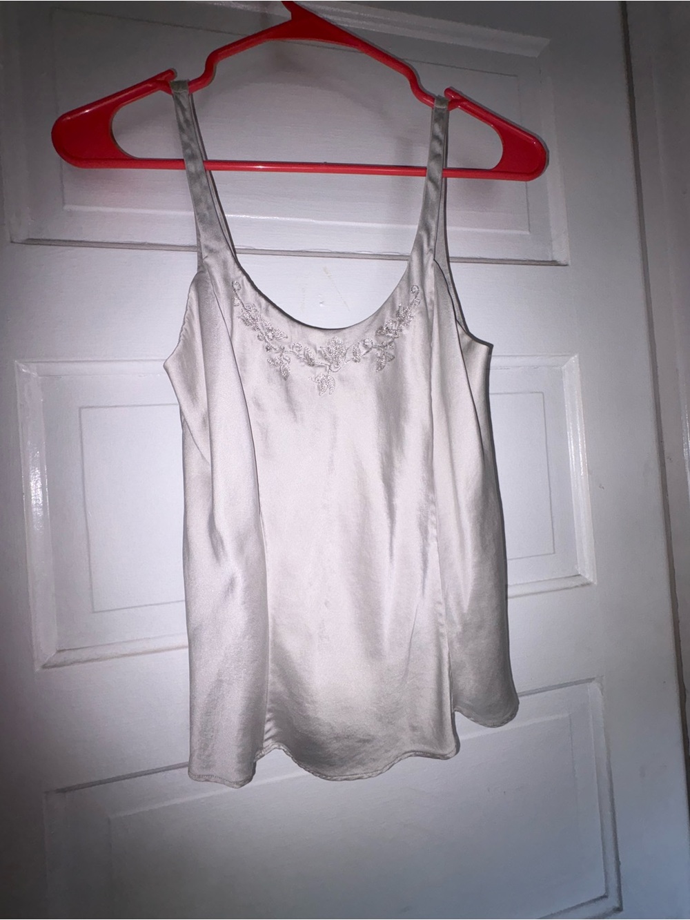 Victoria's Secret Cream 100% Silk Embroidered Scoop Cami